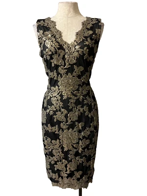 Vestido Tadashi Shoji Bronze Dourado Preto 4 Contas Coquetel Festa Cruzeiro Casamento - Imagem 1 de 4