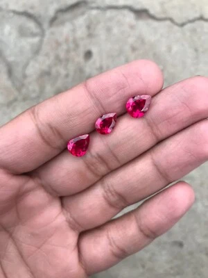 Pigeon Blood Ruby Corundum 8.25 Cts 3 Piece Lot Lab Ruby Pear Gemstones - Image 1 of 4