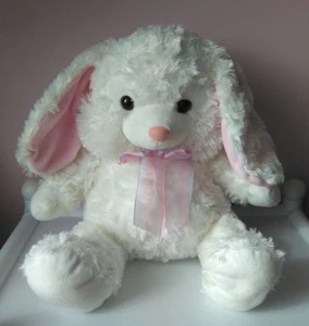 Plush Bunny Rabbit Stuffed Animal White Pink Long Ears Bow 12 inches - Picture 1 of 9