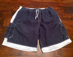 U.S. Apparel Navy Blue White Trim Swim Trunks Size 2XL - Picture 1 of 12