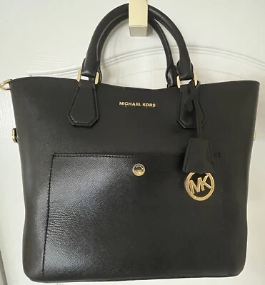 Michael Kors 2 LOOKS Greenwich Saffiano Leather Large Tote Handbag Black - Image 1 of 4