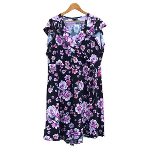Torrid Skater Dress Studio Knit Cold Shoulder Wrap Plus 3 3X 22 24 Black Floral - Picture 1 of 18
