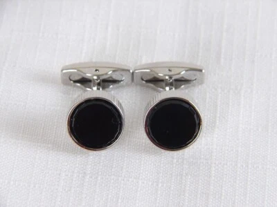 Conjunto de abotoaduras smoking vintage tom prata ônix preto - Imagem 1 de 2