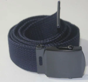NEW ADJUSTABLE 42" INCH NAVY BLUE CANVAS MILITARY WEB BLACK BELT BUCKLE - Picture 1 of 3