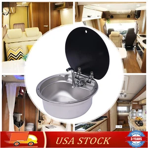 Compact Stainless Steel RV Sink with Hinged Glass Lid and Faucet - Foto 1 di 7