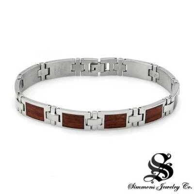 Новый джентльменский браслет SIMMONS, изготовленный из нержавеющей стали и коричневого дерева.  - Изображение 1 из 2