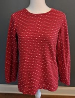 Coldwater Creek Sweater Shirt Top Red White Dots Long Sleeve Womens Size S