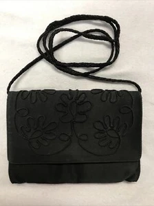 Givenchy Paris Vintage black satin & leather Embroidered ￼shoulder bag. 6”X 8” - Picture 1 of 8