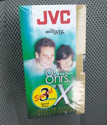 JVC 3 Pack T-160 8 Hour Premium Quality SX New Sealed Blank VHS Tapes for VCR - Image 1 of 3
