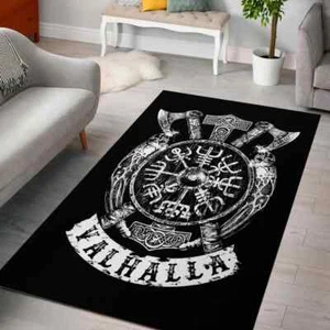Viking Valhalla Rug – Norse Symbols, Runic Shield, Axes & Thor's Hammer Design - Picture 1 of 5