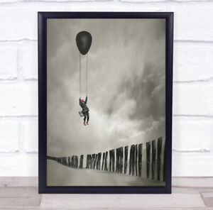 Man Strings Balloon Hot Air Creative Edit Fly Sky Wall Art Print