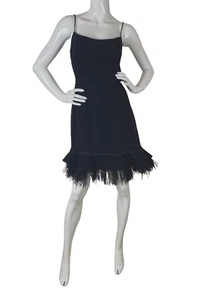 Mini Vestido Betsy & Adam Volantes y Pluma de Avestruz Talla 12 Negro - Imagen 1 de 6