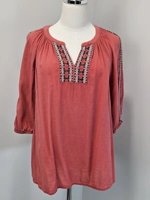 J Jill  Womens Orange Top Small Embroidered Detail - Image 1 of 4