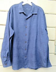 Camisa tejida Tommy Bahama para hombre L azul marino 100 % lino ventana jacquard LS - Imagen 1 de 6