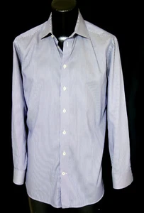 Eton Casual Shirt L 17-33 Navy Blue Stripes Slim Fit - Picture 1 of 5