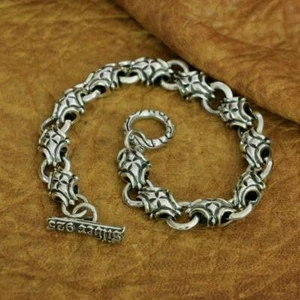 925 Sterling Silver Cross Link Bracelet Mens Rock Chain Punk Jewellery TA226C - Picture 1 of 21