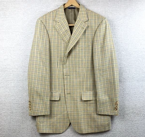T HARRIS of LONDON Blazer Mens Size 40R Tan Green Blue Check 3 Button Sport Coat - Picture 1 of 18