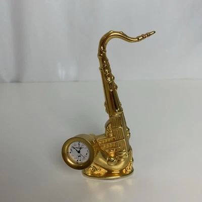 Saxophone Gold Clock Shelf Sitter Small Decoration Pre Owned - Image 1 of 4