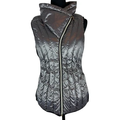 Chaleco acolchado plateado Calvin Klein Performance para mujer cuello falso cremallera frontal talla M Foto 1 de 4