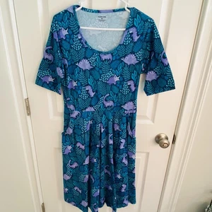Vestido Svaha EE. UU. Para Mujer Mediano Azul Púrpura Estampado de Dinosaurio Ajuste y Bolsillos Acampanados - Imagen 1 de 7