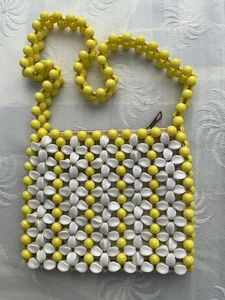 Vintage 60er Miss Ellen British Hong Kong gelb Perlen Schultertasche Handtasche - Bild 1 von 9