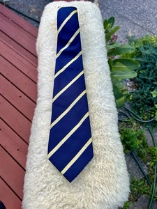 Vintage Turnbull & Asser London England Mens Tie Blue With Yellow Stripes - Picture 1 of 5