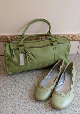 New With Tags M&S PER UNA soft Handbag&Matching Leather Shoes Size 6 Soft Green - Image 1 of 4