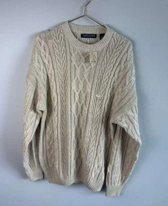 Structure Vintage Men’s Long Sleeve Pullover Cable Knit Sweater Off White Size L - Picture 1 of 10