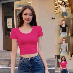 Ladies Tee Women T Shirt Slim Fit Backless Top Breathable Combed Cotton - Picture 1 of 18