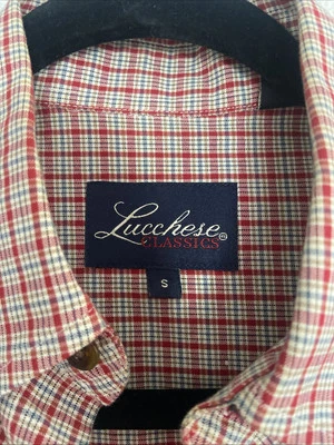 Camisa de Vaquero LUCCHESE Para Hombres Dos Bolsillos Manga Larga Abotonada Roja Blanca Pequeña Foto 1 de 4