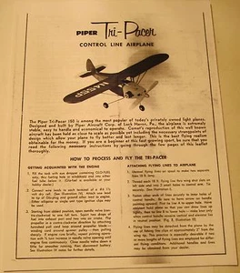 Comet Piper Tri-Pacer Control Line Airplane Photocopy Instruction Sheet - Picture 1 of 1