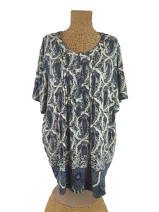 New Rose & Olive Womens Plus 3X Ivory Black Blue Paisley Pinch Pleated SS Shirt - Picture 1 of 12
