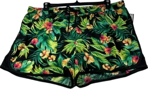 Ideology Workout Shorts Womens Plus size 2X Black Tropical Print Rapid Dry New - Picture 1 of 8