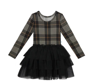 Posh Peanut Girls 10 - 12 Y Bamboo L/S Tulle Twirl Dress Sanders Black Plaid - Picture 1 of 7