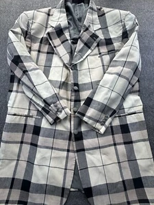 Stacy Adams Blazer Men's 52L Beige Black Plaid Long Pockets Sport Coat Jacket - Picture 1 of 14