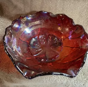 VINTAGE IMPERIAL RUBY RED CARNIVAL ACANTHUS LEAF GLASS BOWL FOOTED EXC COND - Bild 1 von 14