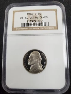 1996 S 5c Proof Jefferson Nickel NGC PF 69 Ultra Cameo - Picture 1 of 4