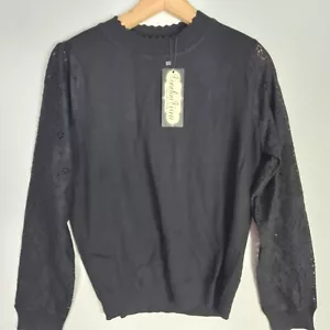 New Voodoo Vixen Gothic Black Sweater Scalloped Neck Sheer Sleeves Plus Sz XXL - Picture 1 of 9