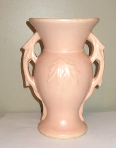 Vintage McCoy Vase Urn Pottery Peach Pink Double Handles 9.25" Tall 1940s - Picture 1 of 9