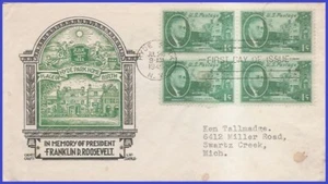 USA2 # 930 ADDR CACHET CRAFT FDC BL4 F.D.R. e Hyde Park - Foto 1 di 1