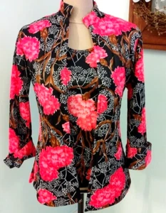 Damen Blumen Mantel Jacke Bluse Oberteil ärmellos gesteppt Alice Stuart 2-teilig Vintage - Bild 1 von 9