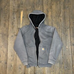Carhartt Hoodie Mens Full-Zip Y2K Workwear Mesh Lined Sweatshirt, Grey, Small