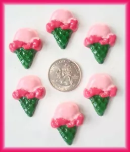 6 STCK. HOT PINK EISTÜTE FLACHE RÜCKSEITE FLATBACK HARZ FÜR HAARSCHLEIFE MITTE - Bild 1 von 1