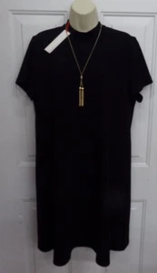 Women’s Size XL Short Sleeve ELLE Black Sheath Dress With Gold Tone Necklace NEW - Picture 1 of 3