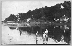 RPPC Children Playing in the Lake International Scene Real Photo Postcard L7 - Picture 1 of 2