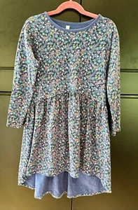 Girls Dress Size 7 tea Royal Blue Flowers Long Sleeve Hi Low - Picture 1 of 2