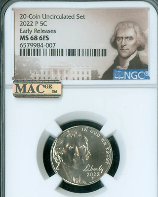 2022 P JEFFERSON NICKEL NGC MS68 6FS  MAC SPOTLESS * - Image 1 of 2