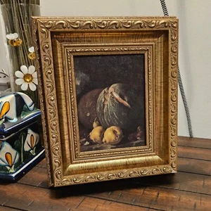 Luis Melendez Still Life Glicee of Melons Pears & Prunes Gold Frame 9" Fruit Art - Picture 1 of 10