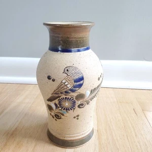 Vintage Mexico Tonala Stoneware Pottery 9" Vase Bird Gardiel Blue Glaze Accent - Picture 1 of 8