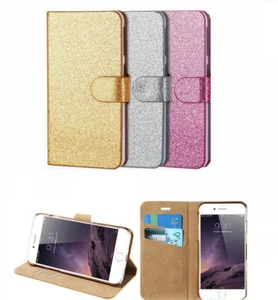 Handy Schutz Glitzer Hülle Samsung Etui Tasche Case iPhone Buch Karten Flip  - Bild 1 von 16